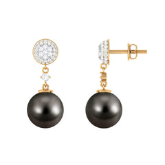 Cultured 15 Carat Tahitian Pearl Drop Earrings with Diamond