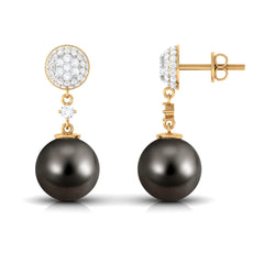 Cultured 15 Carat Tahitian Pearl Drop Earrings with Diamond