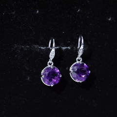 Natural 2.4 Carat Amethyst Solitaire Drop Earrings with Diamond