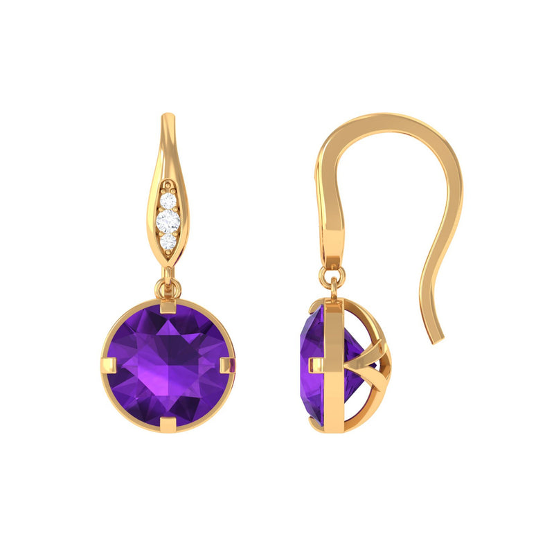 Natural 2.4 Carat Amethyst Solitaire Drop Earrings with Diamond
