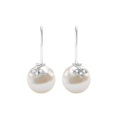 Cultured 10mm Freshwater Pearl Diamond Drop Earrings with Fish Hook