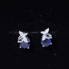 2 Carat Lab Created Blue Sapphire Butterfly Stud Earrings with Moissanite