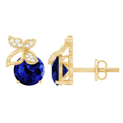2 Carat Lab Created Blue Sapphire Butterfly Stud Earrings with Moissanite