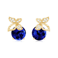 2 Carat Lab Created Blue Sapphire Butterfly Stud Earrings with Moissanite