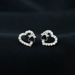 Moissanite Heart and Paw Stud Earrings with Enamel