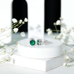 Certified Lab Created Emerald Solitaire Stud Earrings For Her
