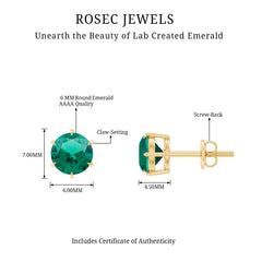 Certified Lab Created Emerald Solitaire Stud Earrings For Her