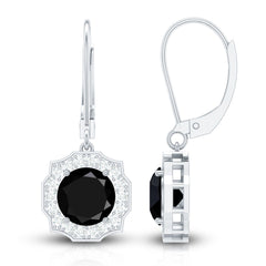 Lab Grown Black Diamond Drop Earrings with Diamond Halo