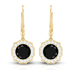 Lab Grown Black Diamond Drop Earrings with Diamond Halo