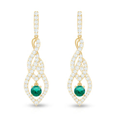 Certified Lab Grown Emerald Dangle Earrings with Diamond Accent