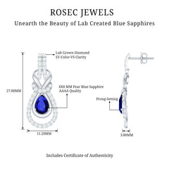 Lab Grown Blue Sapphire Wedding Earrings with Diamond