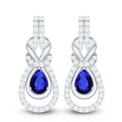 Lab Grown Blue Sapphire Wedding Earrings with Diamond