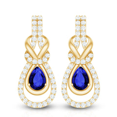 Lab Grown Blue Sapphire Wedding Earrings with Diamond