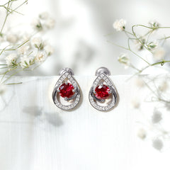 Lab Grown Ruby Teardrop Stud Earrings With Diamond