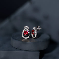 Lab Grown Ruby Teardrop Stud Earrings With Diamond