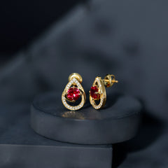 Lab Grown Ruby Teardrop Stud Earrings With Diamond