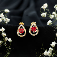 Lab Grown Ruby Teardrop Stud Earrings With Diamond