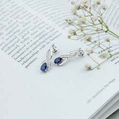 Lab Grown Blue Sapphire Infinity Drop Earrings with Diamond