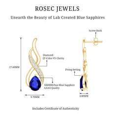 Lab Grown Blue Sapphire Infinity Drop Earrings with Diamond