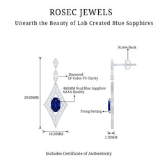 Lab Grown Blue Sapphire Dangle Drop Earrings With Diamond