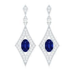 Lab Grown Blue Sapphire Dangle Drop Earrings With Diamond
