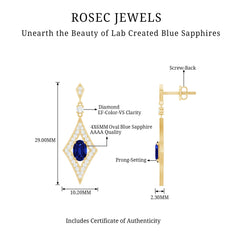 Lab Grown Blue Sapphire Dangle Drop Earrings With Diamond