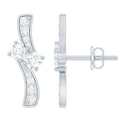 Lab Grown Diamond Two Stone Stud Earrings With Screw Back