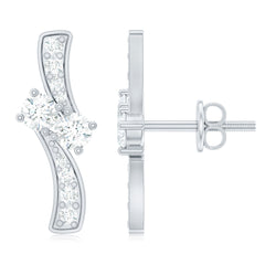 Lab Grown Diamond Two Stone Stud Earrings With Screw Back