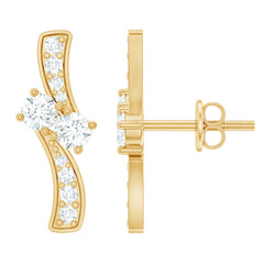Lab Grown Diamond Two Stone Stud Earrings With Screw Back