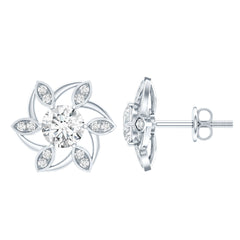 Certified Lab Grown Diamond Flower Stud Earrings With Screw Back