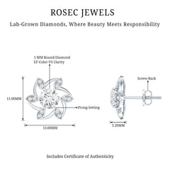 Certified Lab Grown Diamond Flower Stud Earrings With Screw Back