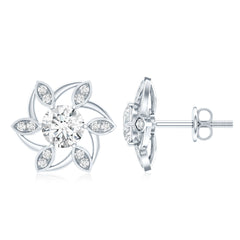 Certified Lab Grown Diamond Flower Stud Earrings With Screw Back