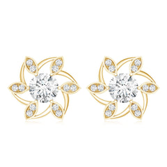 Certified Lab Grown Diamond Flower Stud Earrings With Screw Back