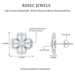 Lab Grown Diamond Flower Stud Earrings With Screw Back