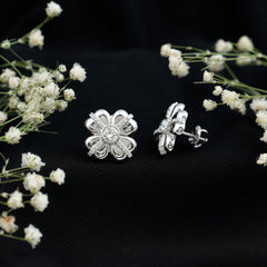 Lab Grown Diamond Flower Stud Earrings With Screw Back