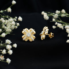 Lab Grown Diamond Flower Stud Earrings With Screw Back