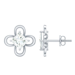 Cute Lab Diamond Flower Stud Earrings