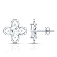 Cute Lab Diamond Flower Stud Earrings
