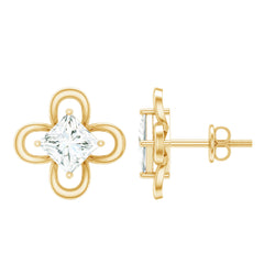 Cute Lab Diamond Flower Stud Earrings