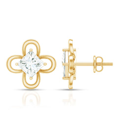 Cute Lab Diamond Flower Stud Earrings