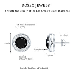 Lab Grown Black Diamond Halo Stud Earrings With Screw Back