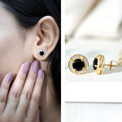 Lab Grown Black Diamond Halo Stud Earrings With Screw Back
