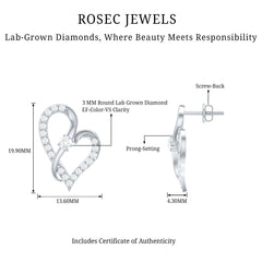 Lab Grown Diamond Heart Stud Earrings with Screw Back