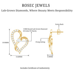 Lab Grown Diamond Heart Stud Earrings with Screw Back