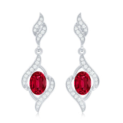Lab Grown Ruby Wedding Earrings with Diamond Accent