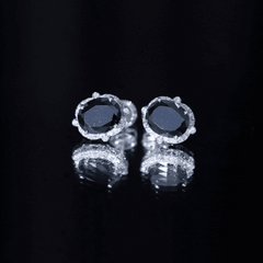 Lab Grown Black Diamond Designer Stud Earrings with Diamond Halo