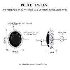 Lab Grown Black Diamond Designer Stud Earrings with Diamond Halo