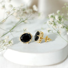 Lab Grown Black Diamond Designer Stud Earrings with Diamond Halo