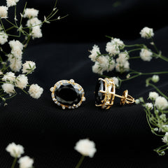 Lab Grown Black Diamond Designer Stud Earrings with Diamond Halo