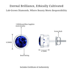 Solitaire 5MM Lab Created Blue Sapphire Stud Earrings in Bezel Setting